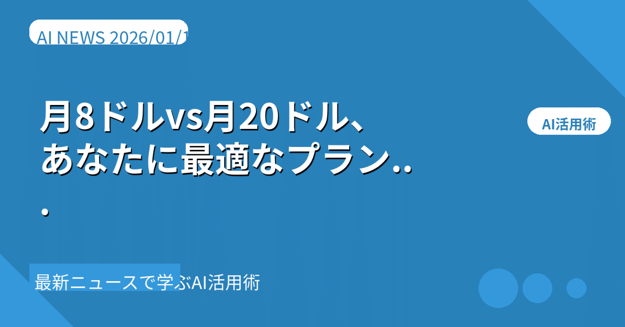 ChatGPT新プラン「Go」登場】月8ドルvs月20ドル、あなたに最適なプランと副業収益化3つの戦略｜AI研究最前線｜ぬるぽん