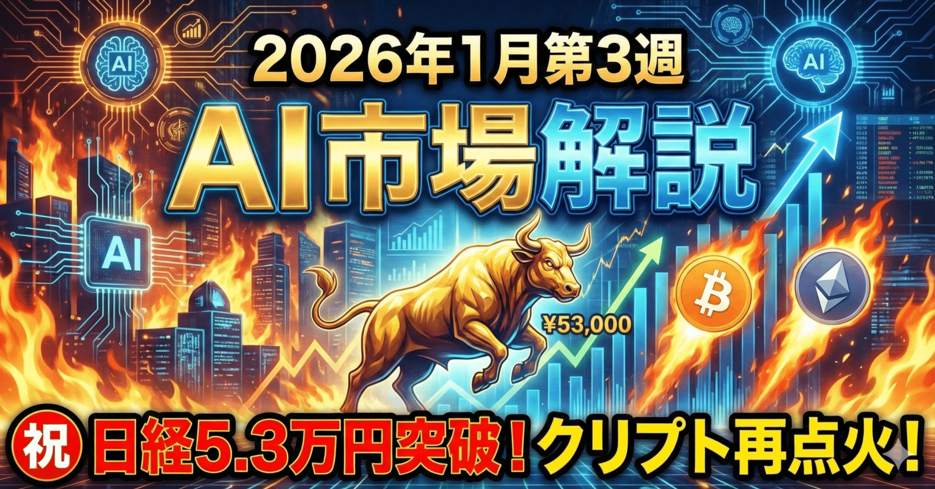 日経平均5.3万円突破！】止まらない日本株とクリプト再点火！Aiと読み解く熱狂市場【2026年1月第3週】｜おおこし会長｜ゼロミリ顧問 ×デジタルノマド