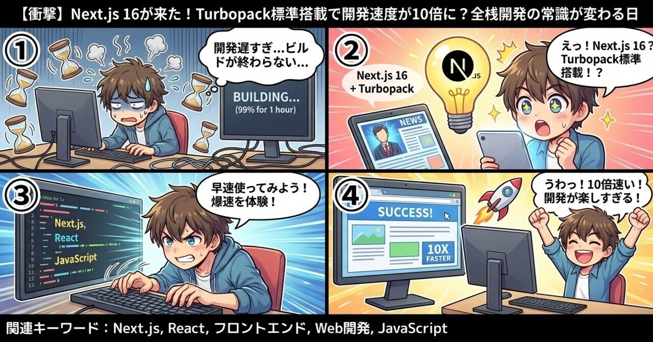 衝撃】Next.js 16が来た！Turbopack標準搭載で開発速度が10倍に？全栈