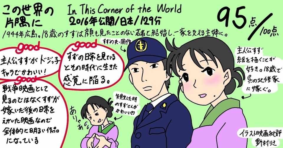 イラスト映画批評 この世界の片隅に95点 のん 能年 玲奈出演 野村りさ コミックエッセイ Note