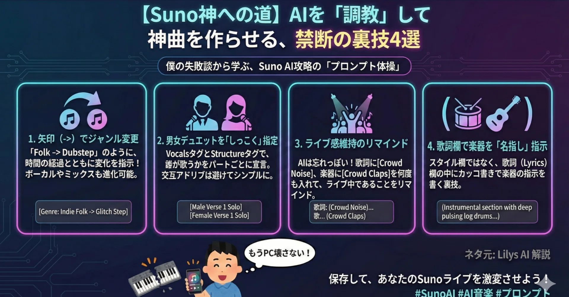 Suno神への道】AIを「調教」して複雑な曲を作らせる、禁断のプロンプト