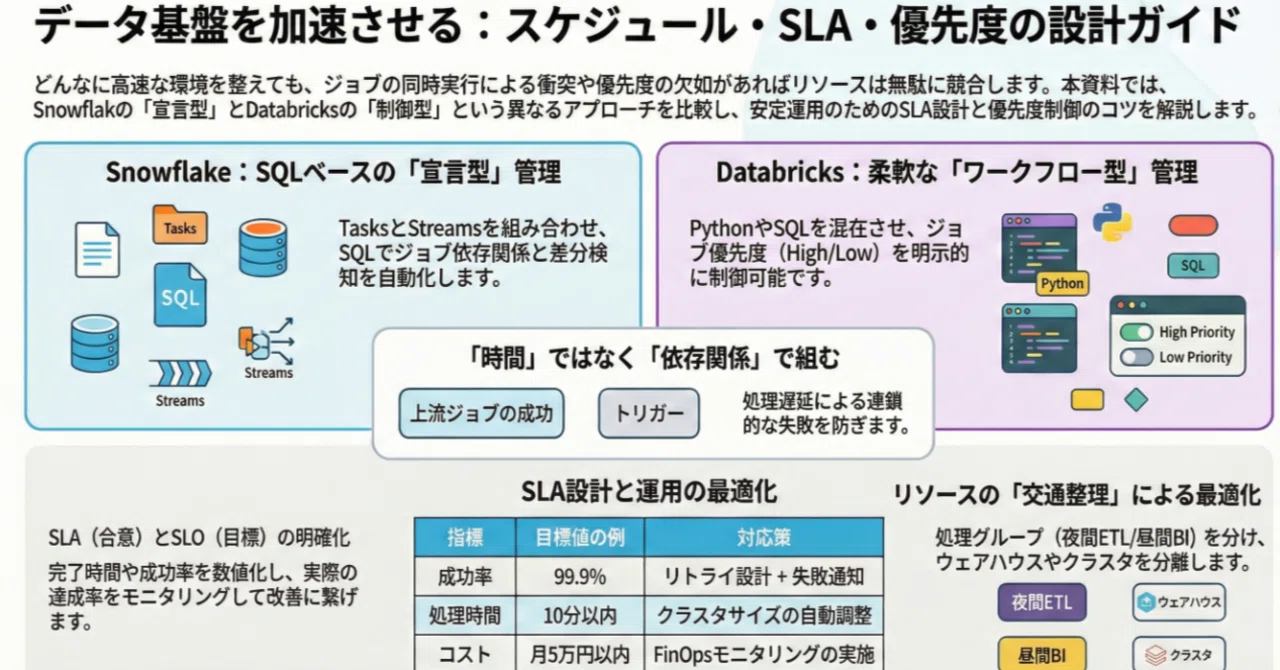 ⚡Snowflake × Databricks⚡ コスト・パフォーマンス・運用モデルの最適化｜スケジュール／SLA／ジョブ優先度設計 ...