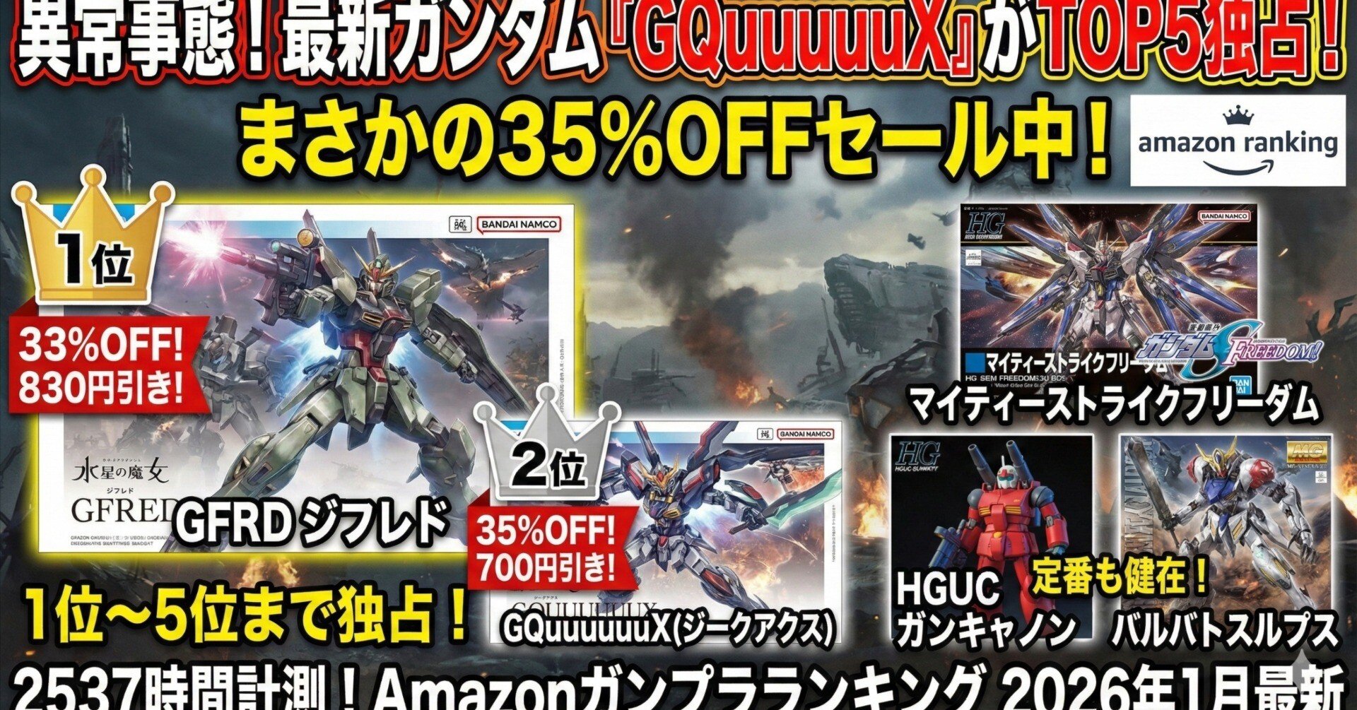 最新ガンダム『GQuuuuuuX』がTOP5独占！まさかの35%OFFで投げ売り状態