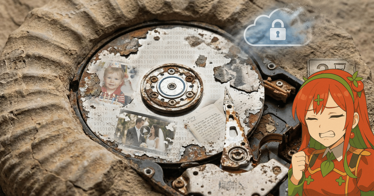 硬碟（ハードディスク）は未来の化石——あなたの人生ログは何年で読めなくなる？】硬碟（ハードディスク）は“未来の化石”——あなたの人生ログは何年で読めなくなる？｜とまとの気分次第研究所