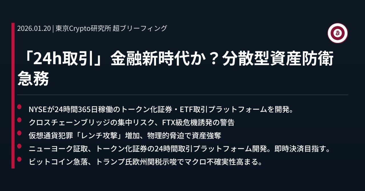 24h取引」金融新時代か？分散型資産防衛急務｜東京Crypto研究所