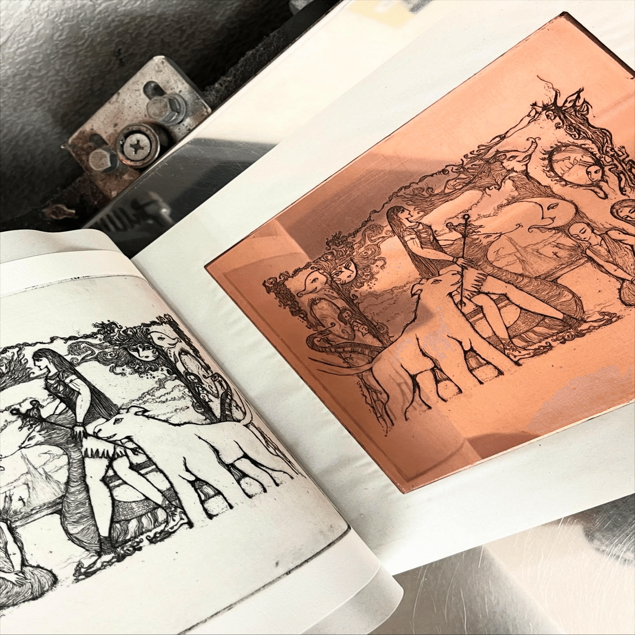 シノワズリ銅版画　コンプリート4点セット 渡会純价「はなやぐ街（札幌大通公園）」銅版画 絵画買取・販売の小竹美術