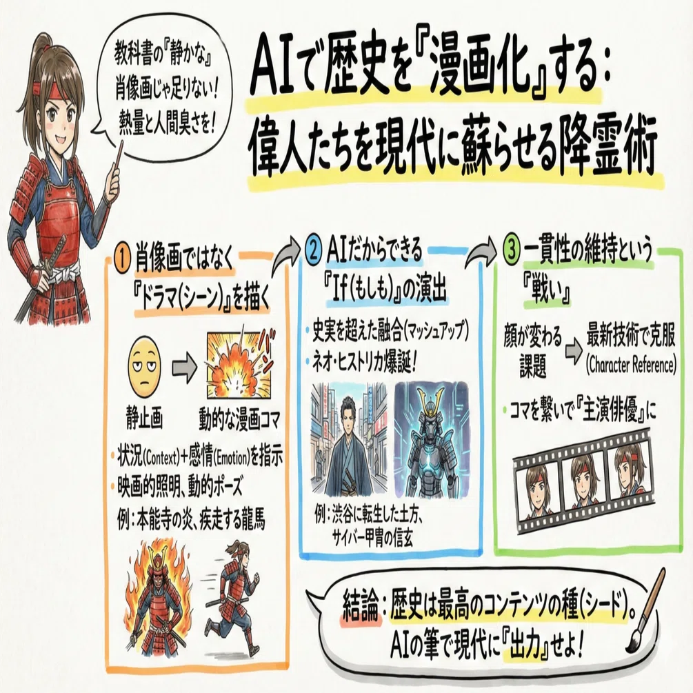 制作日誌】AIに「歴史上の人物」を描かせたら、魂の在り処まで見えてき
