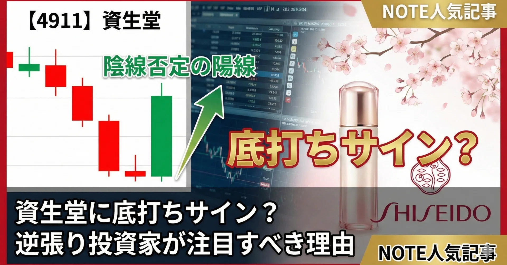 4911】資生堂に底打ちサイン？「陰線否定の陽線」が出現した今、逆張り