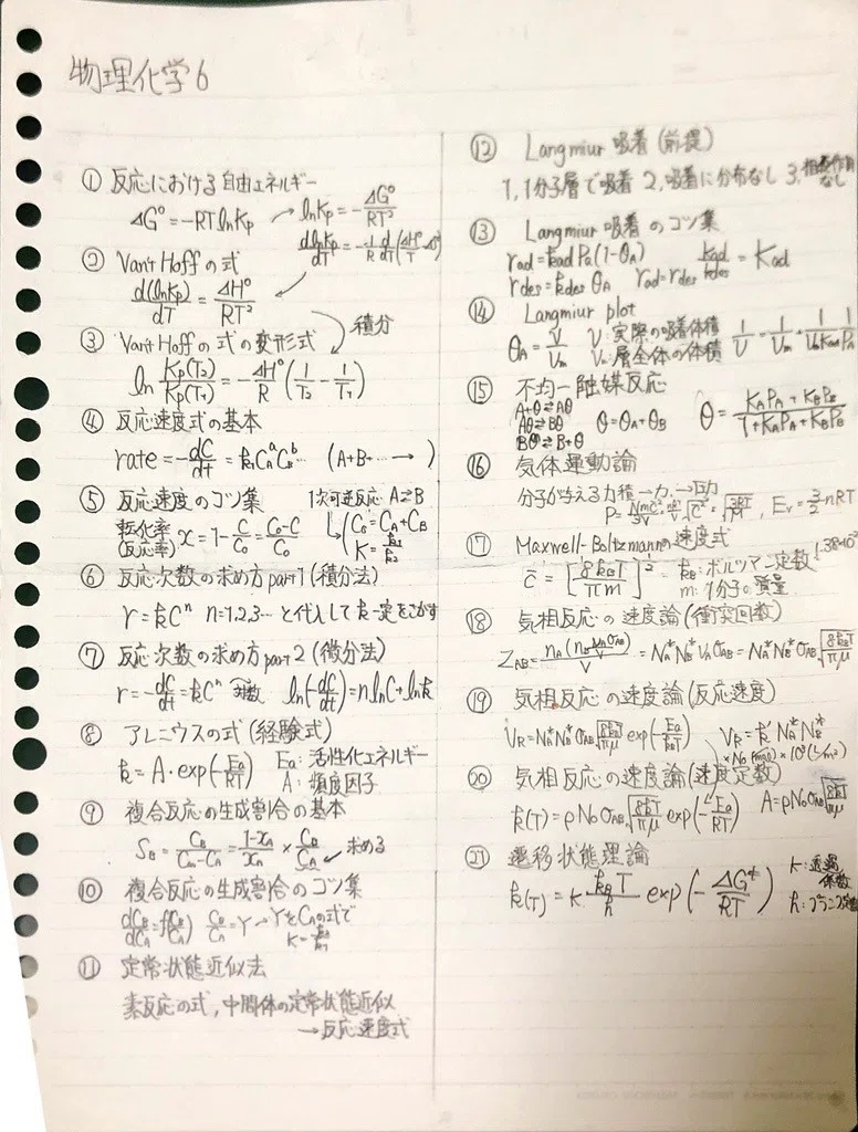 物理化学6（E) （反応速度論）（カンペ）｜化学学生のノート