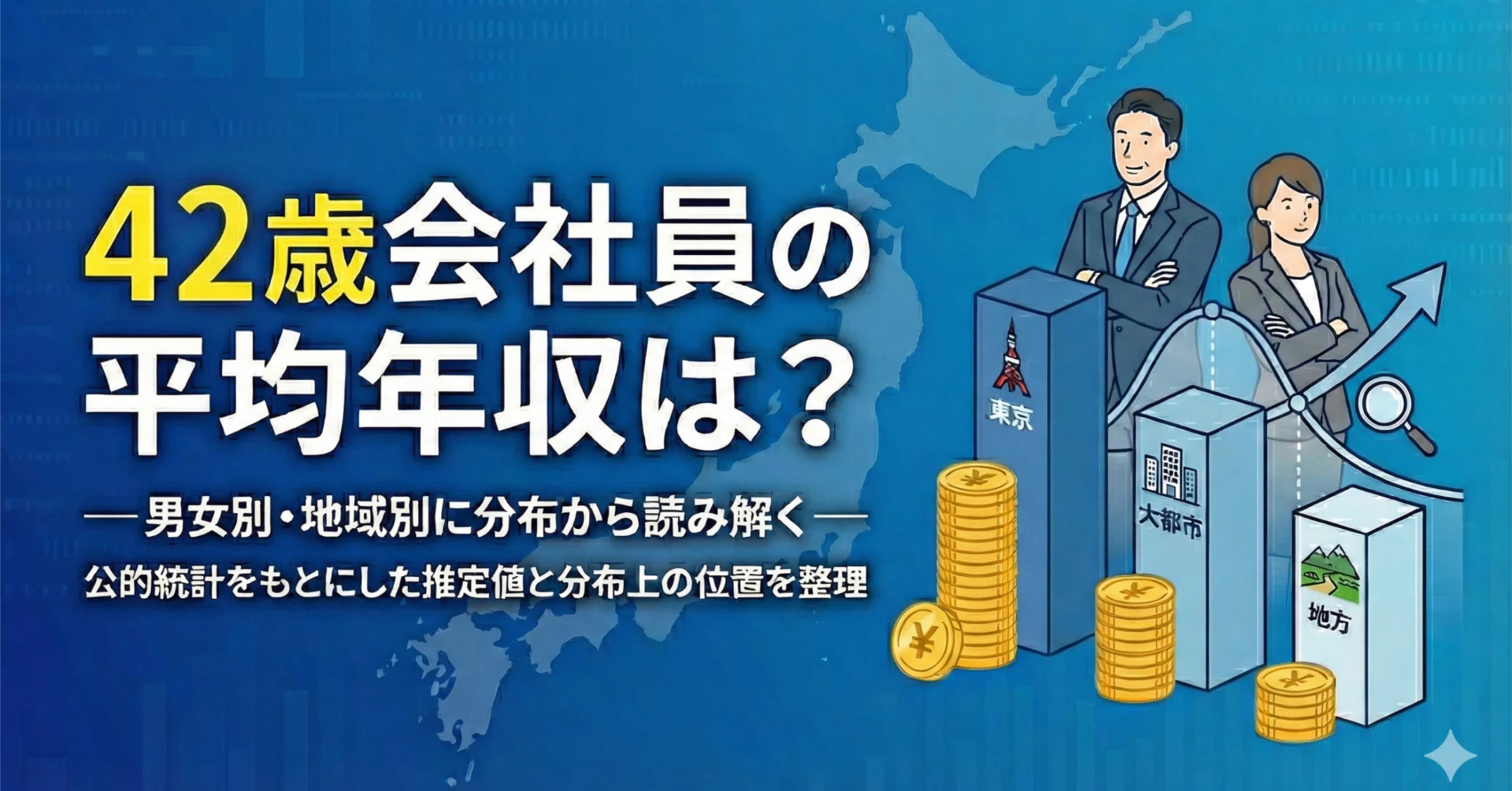 42歳会社員の平均年収は？【男女別・地域別（東京／大都市／地方