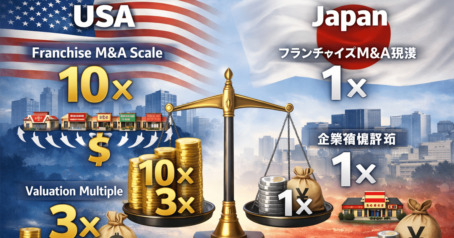 アメリカがフランチャイズM&Aの規模は日本の10倍、企業価値評価におけるマルチプルは日本の3倍評価になっている構造の話｜Shota  Atago/愛宕翔太(Taisho/大将)