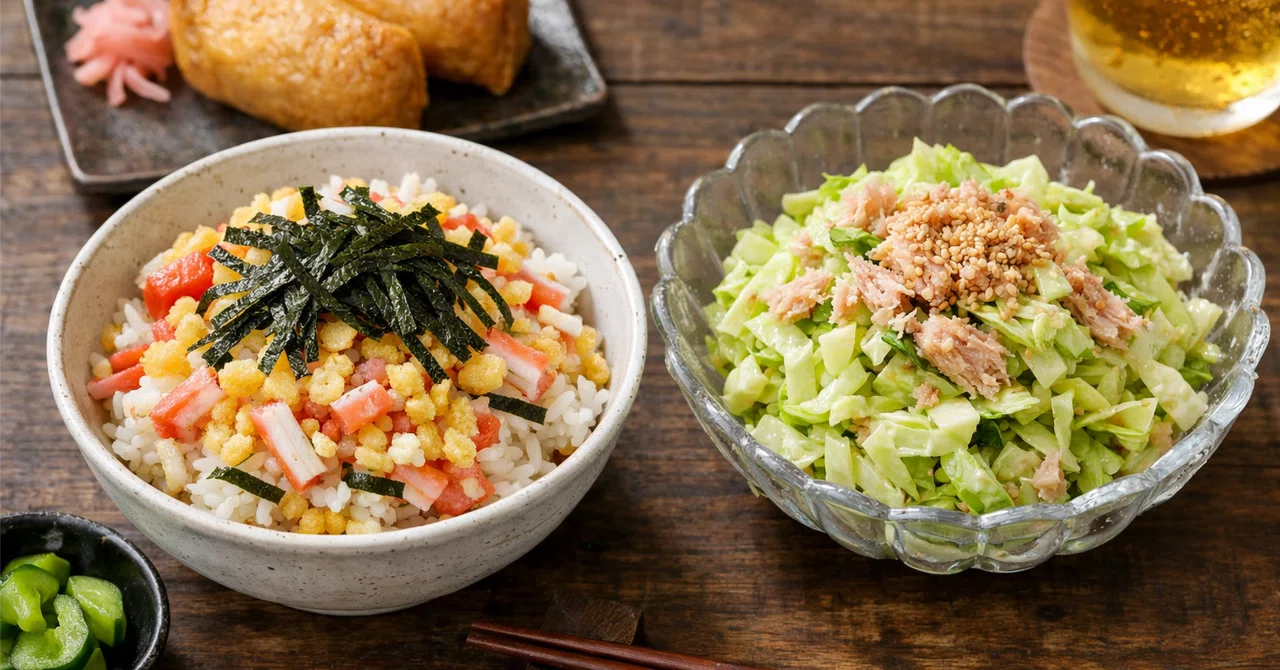 Tempura Flakes and Crab Stick Sushi-no-ko Mixed Rice｜akari （料理、食レビュー等）