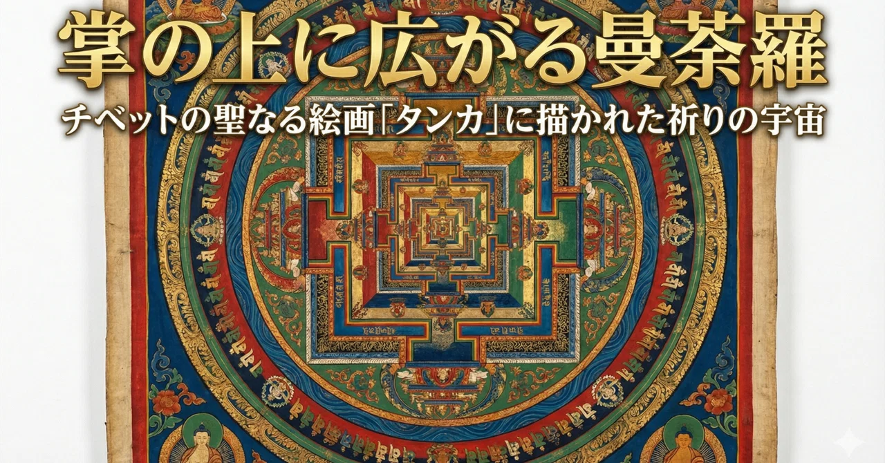 掌の上に広がる曼荼羅。チベットの聖なる絵画「タンカ」に描かれた祈り