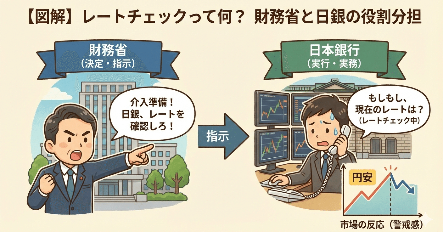 投資初心者必見】ニュースで聞く「レートチェック」って何？円安を止める最後の警告とは｜ほんたん