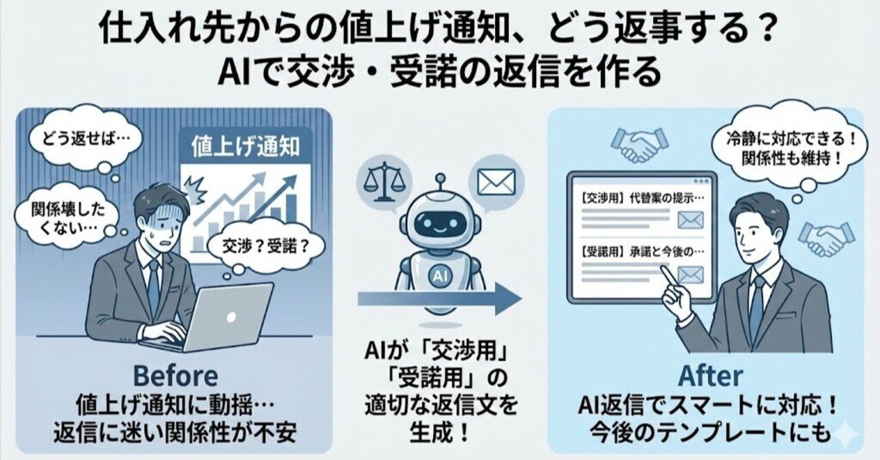 仕入れ先からの値上げ通知、どう返事する？AIで交渉・受諾の返信を作る