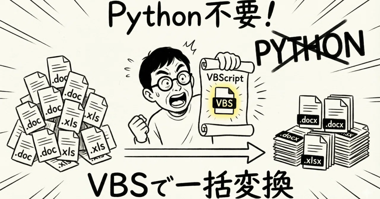 Vbscript Python Python不要!VBScriptでxls→xlsx、doc→docx一括変換【Windowsデフォルト機能のみ】|たけ@おまかせAI