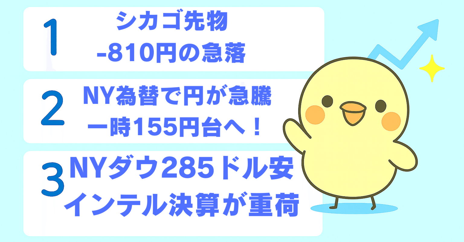 📊【週末調整！】1/24 先物急落で波乱の予感｜今日の株ニュース3選｜カブさんぽ📈 ＃毎日3分で読める株ニュース3選を発信