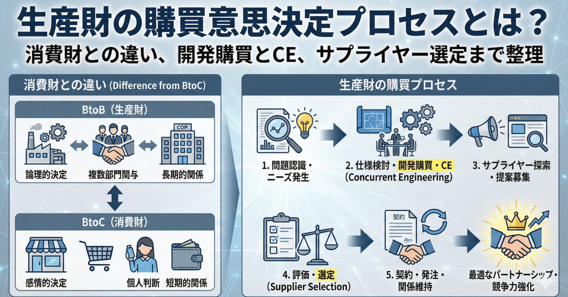 専用購入決定済み 生産財の購買意思決定プロセスとは？消費財との違い、開発購買とCE