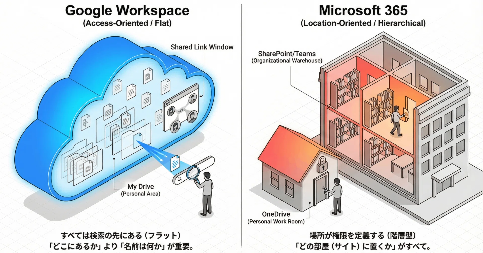 検索」のGoogle、「階層」のMicrosoft ~ GWSユーザーが今、あえてM365