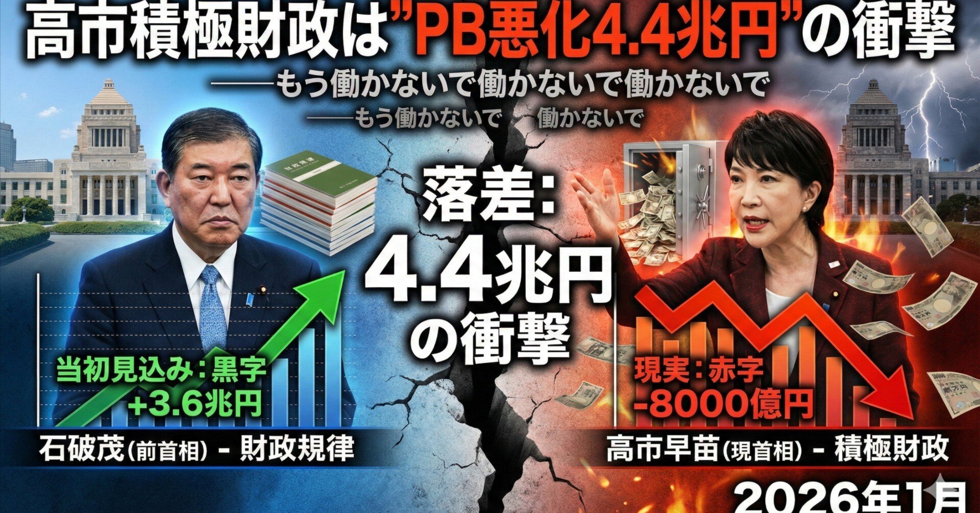 高市は財政も❌”PB悪化4.4兆円”──もう働かないで働かないで働かない