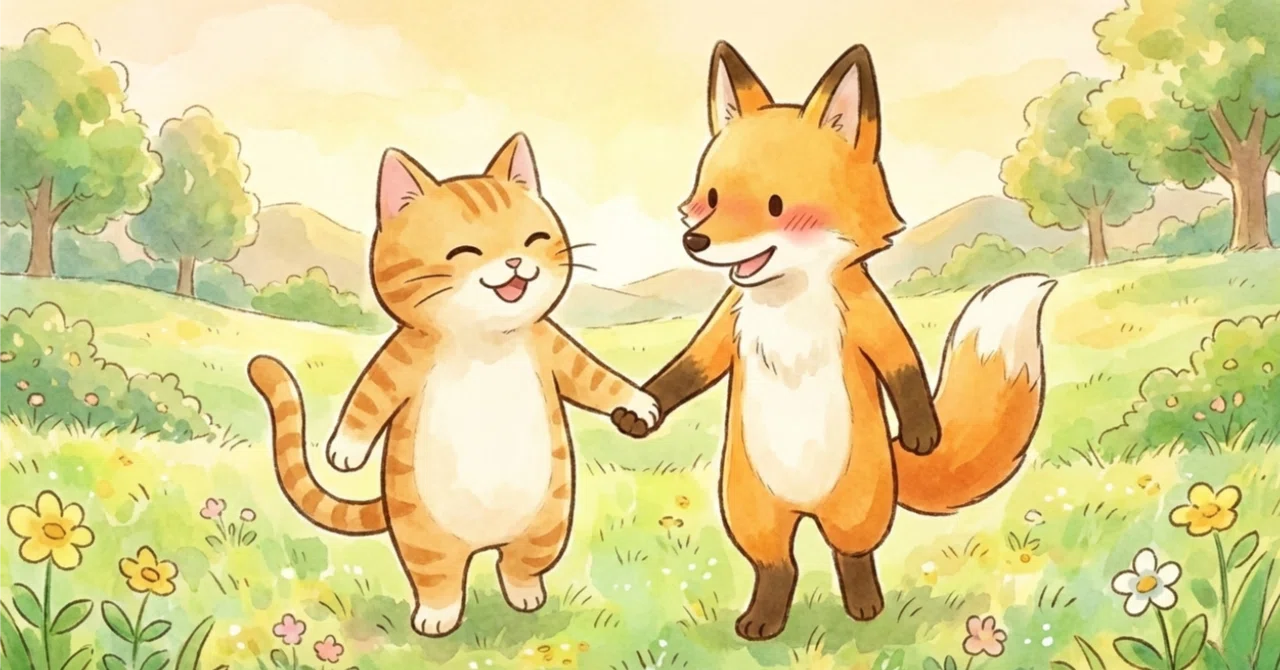 【4コマ漫画】ねこときつね1|倉間平治