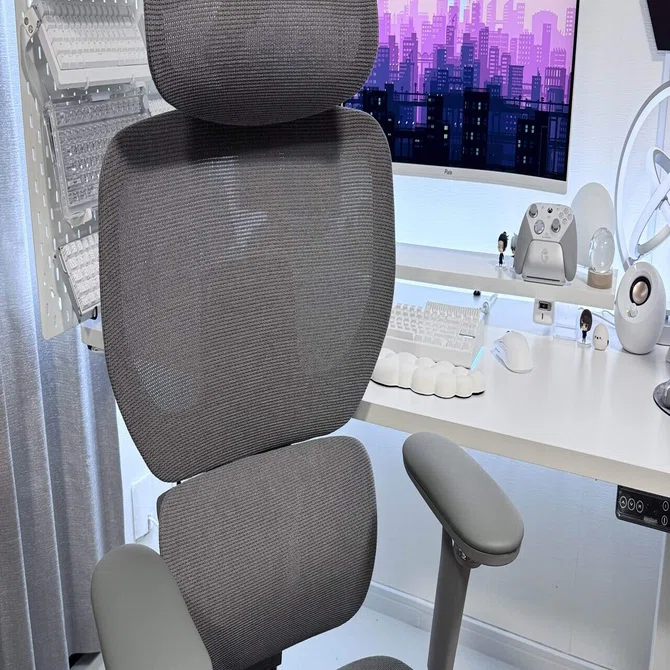 Flexispot c7 proグレー メッシュオフィスチェア ヘッドレスト付き 