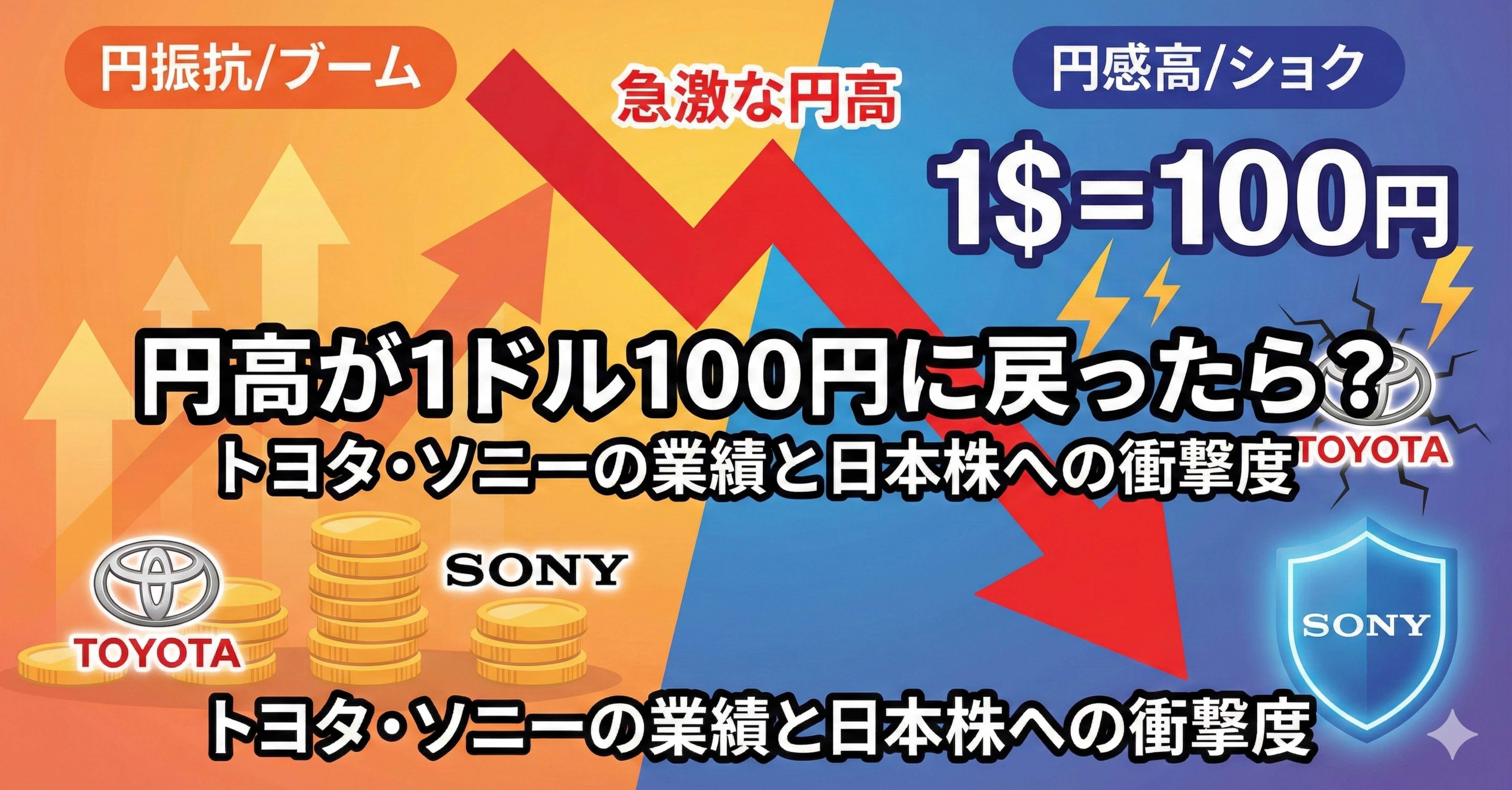 円高が1ドル100円に戻ったら？トヨタ・ソニーの業績と日本株への衝撃度｜2J | 論理設計士