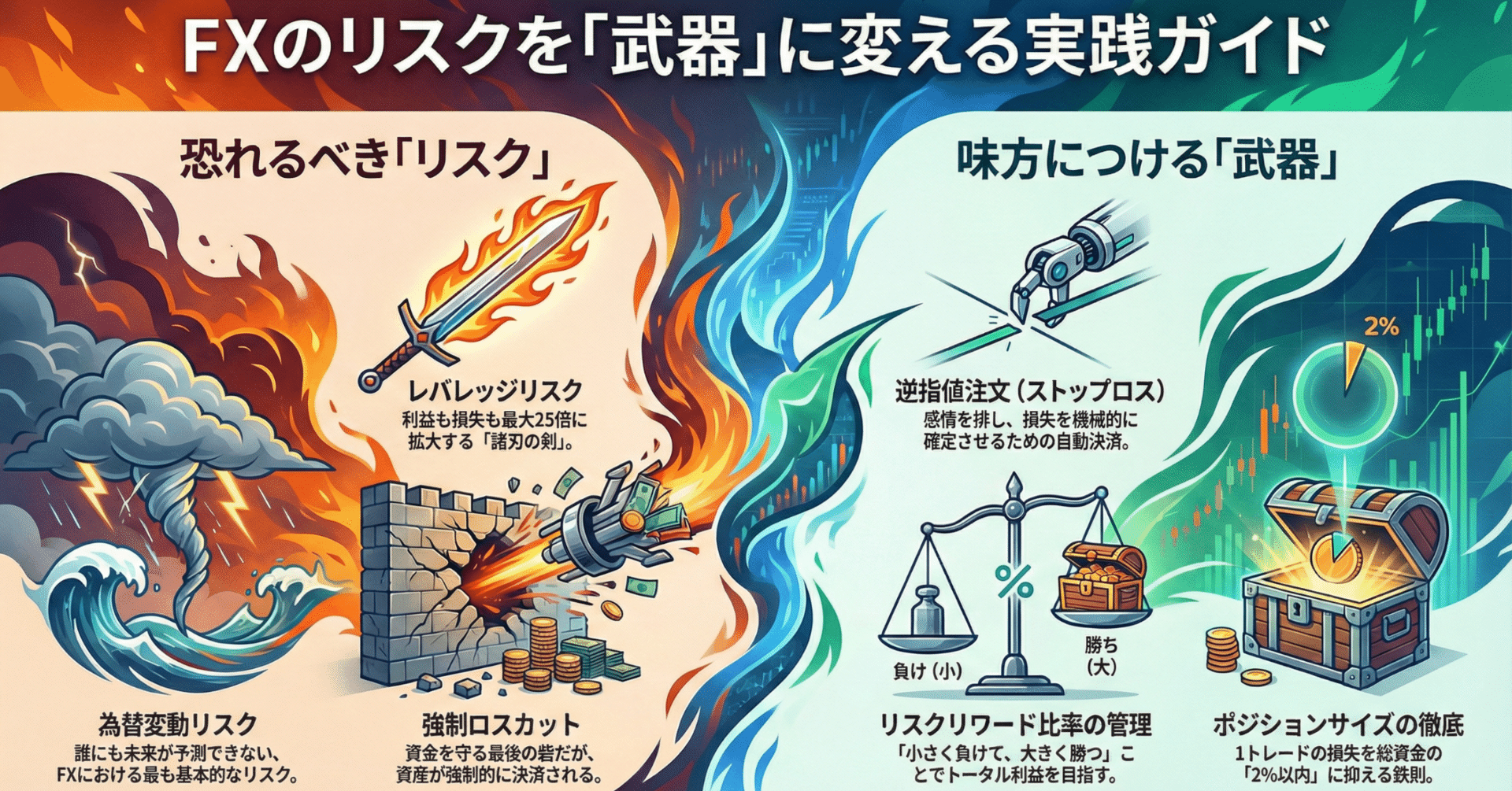 FXのリスクを正しく恐れ、味方につけるための「実践的」ガイド：初心者が守るべき鉄則と成長のマインドセット｜I.K.E