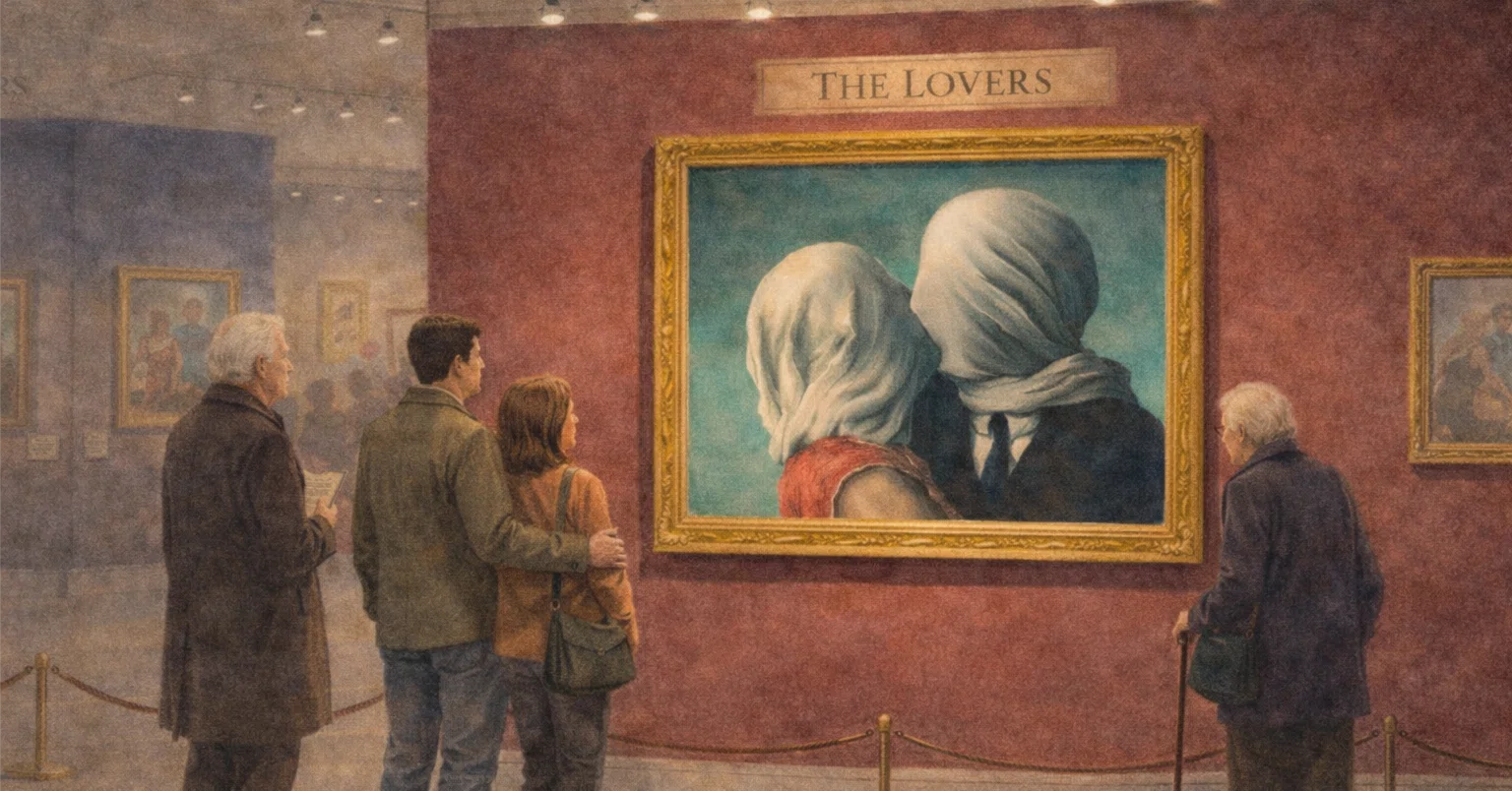 額装済/Les Amants (The Lovers)（ルネ マグリット） 白い布のキス――ルネ・マグリット《レ・ザマン》が問いかけるもの｜東京