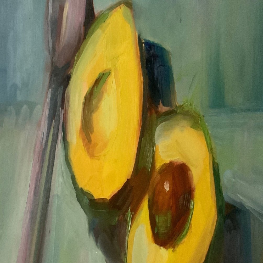 油絵 no.45 3色で描くアボカドとスプーン｜なお