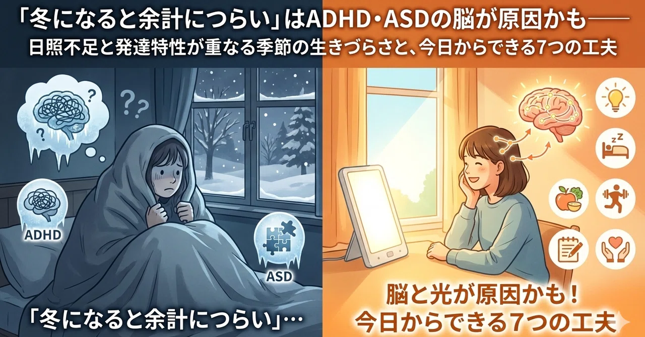 「冬になると余計につらい」はADHD・ASDの脳が原因かも――日照不足と発達特性が重なる季節の生きづらさと、今日からできる7つの工夫｜こころの整備士