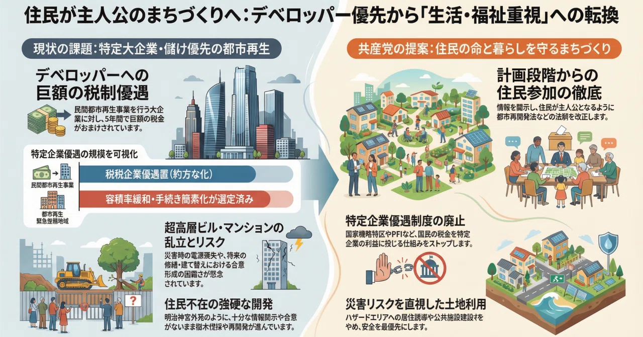 【政策：50.住民のための都市再生・まちづくり】あなたの街は誰のもの？日本の都市開発に隠された4つの不都合な真実｜赤旗読者2023