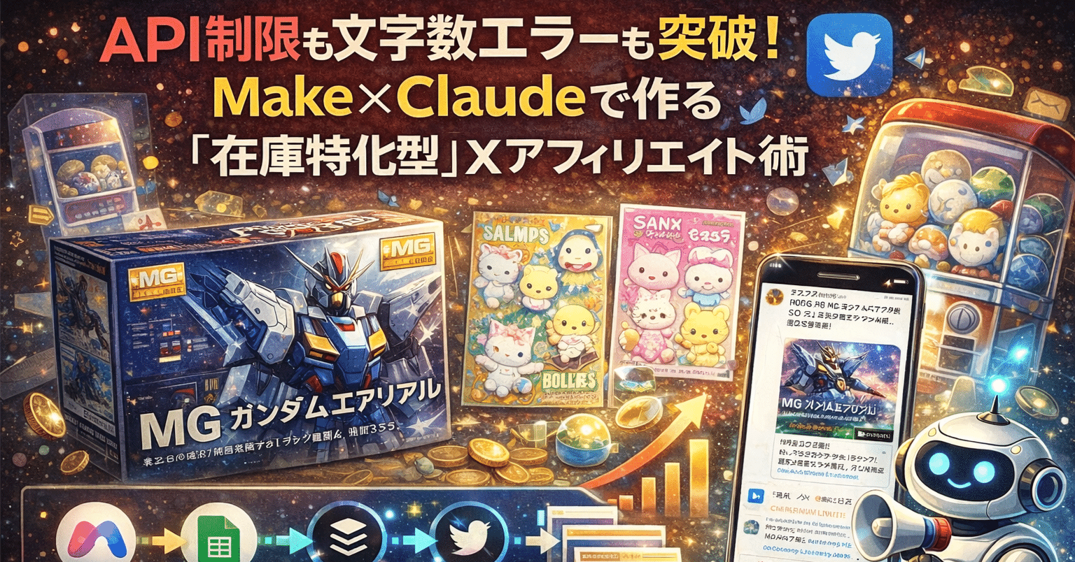 AIと一緒に作るX自動投稿＆アフィリエイト術。Make×Claudeで「在庫特化