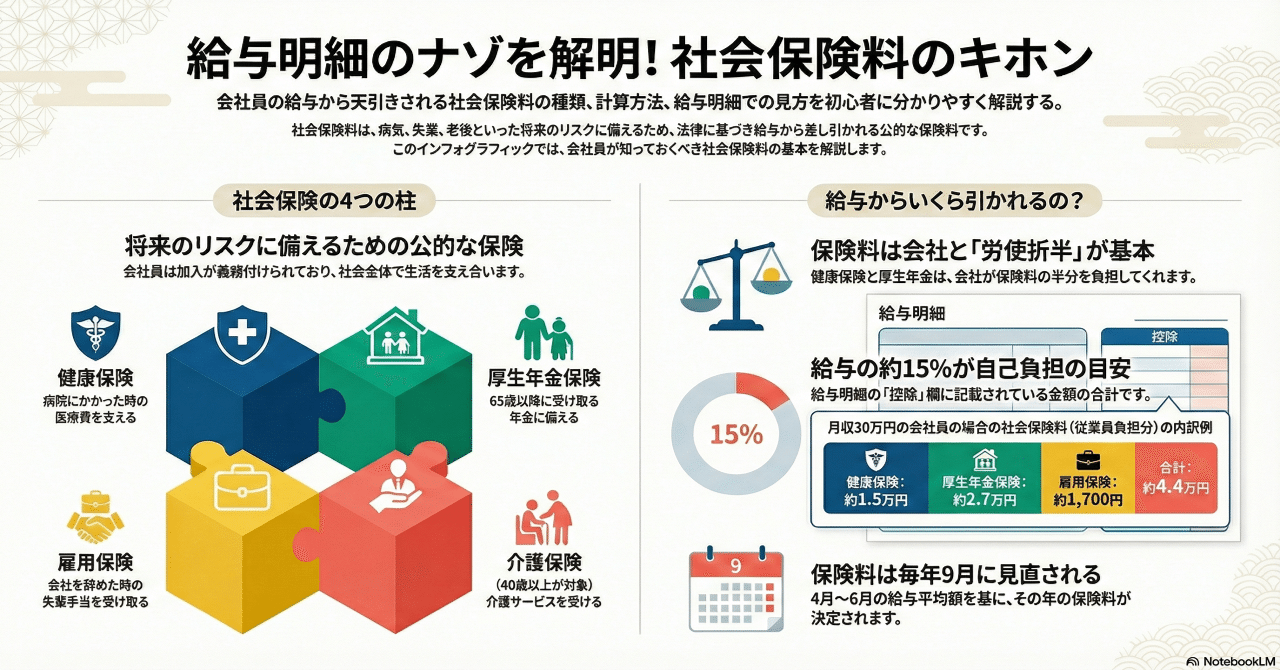 社会保険料とは？種類・計算方法・給与明細の見方を初心者向けに解説（要約）｜yamoney(ヤマネー)