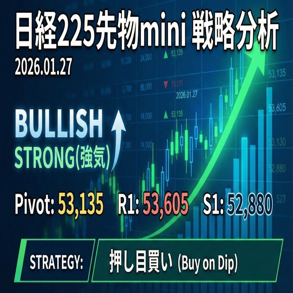 1/27ナイト】日経225先物mini戦略：53,135円を死守できるか？高値引け後の『押し目買い』急所とターゲット価格」｜clear｜Information  Editor