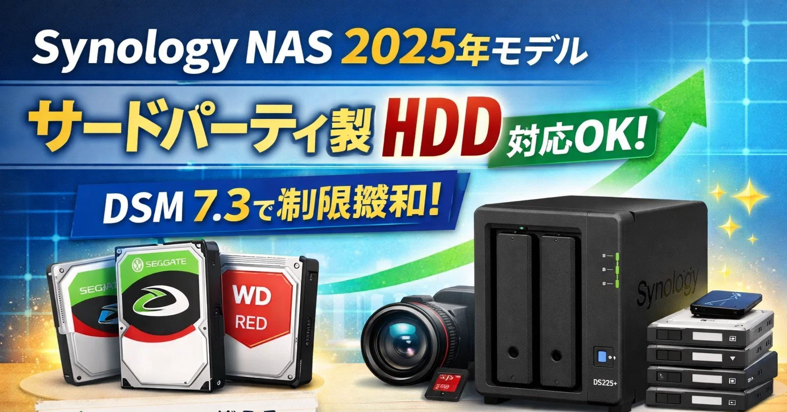 Synology NAS 2025年モデル（DS225+ など）でサードパーティ製HDDが