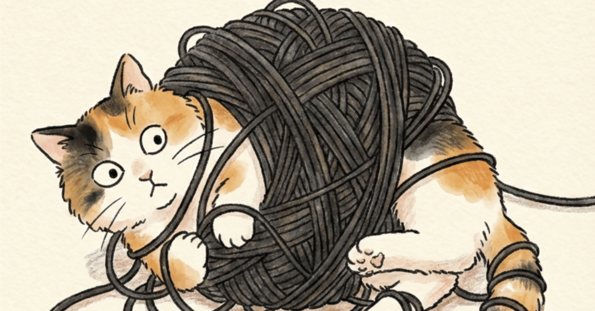 NotebookLM×猫×絵本】「こんがらがって、ほどけにゃい」（プロンプト