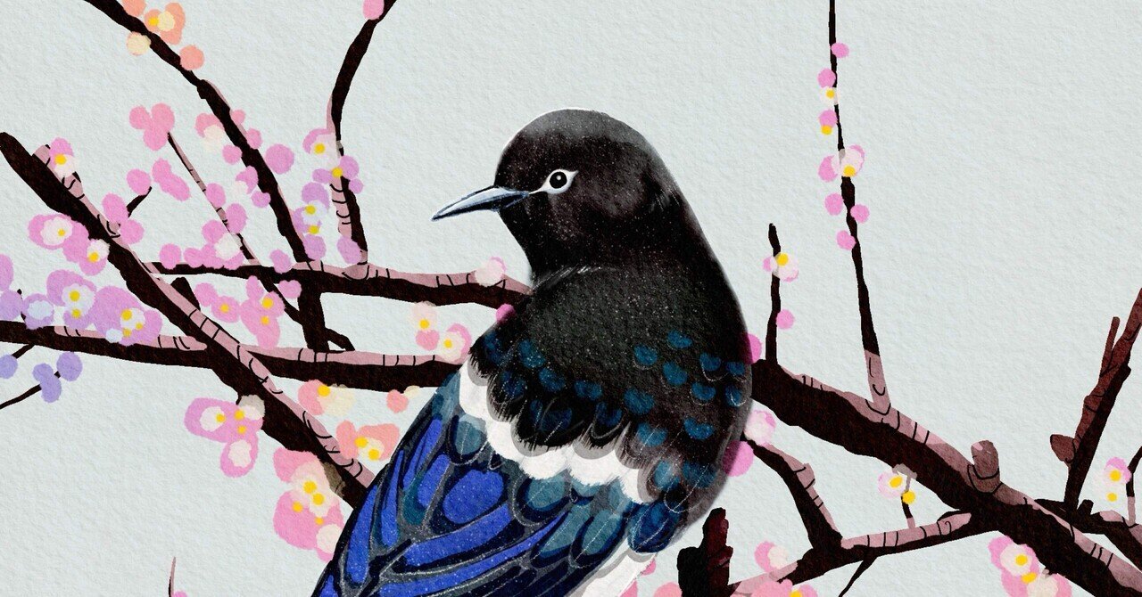 鳥と梅【デジタルイラスト】｜ピストル☆ハンドメイド