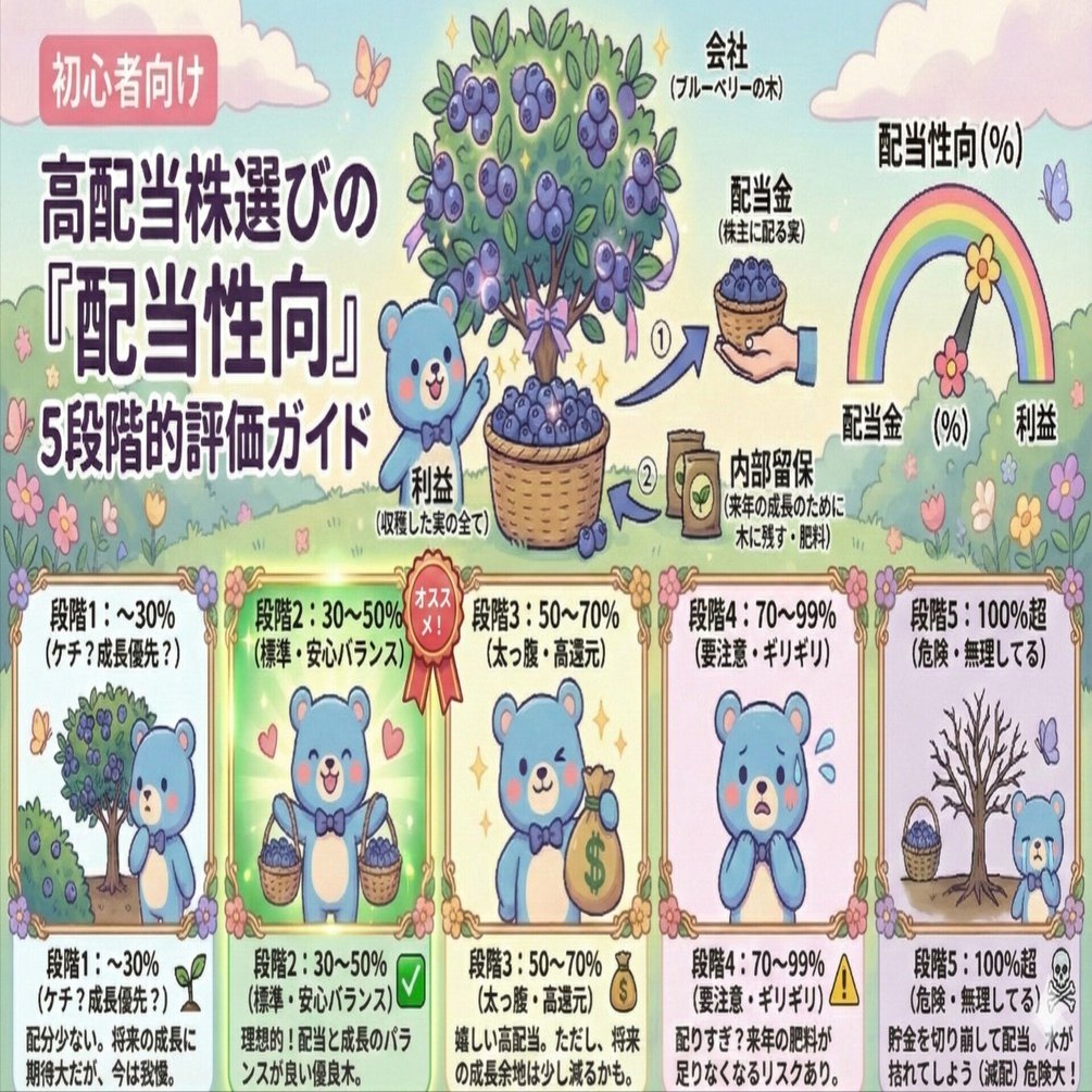 完全保存版】高配当株、利回りだけで選んでませんか？初心者が陥る「減配のワナ」を防ぐ重要指｜青クマ🔰投資図解ノート