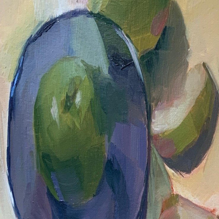 油絵 no.46 りんごと青いガラス皿｜なお