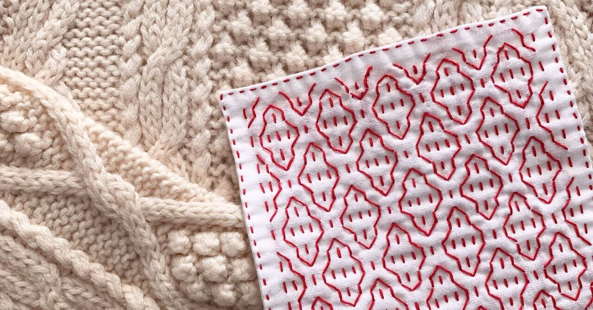 Grid Paper Simple Rectangular Sashiko Patterns | Aran-style motifs using running stitches|sour(さわ)