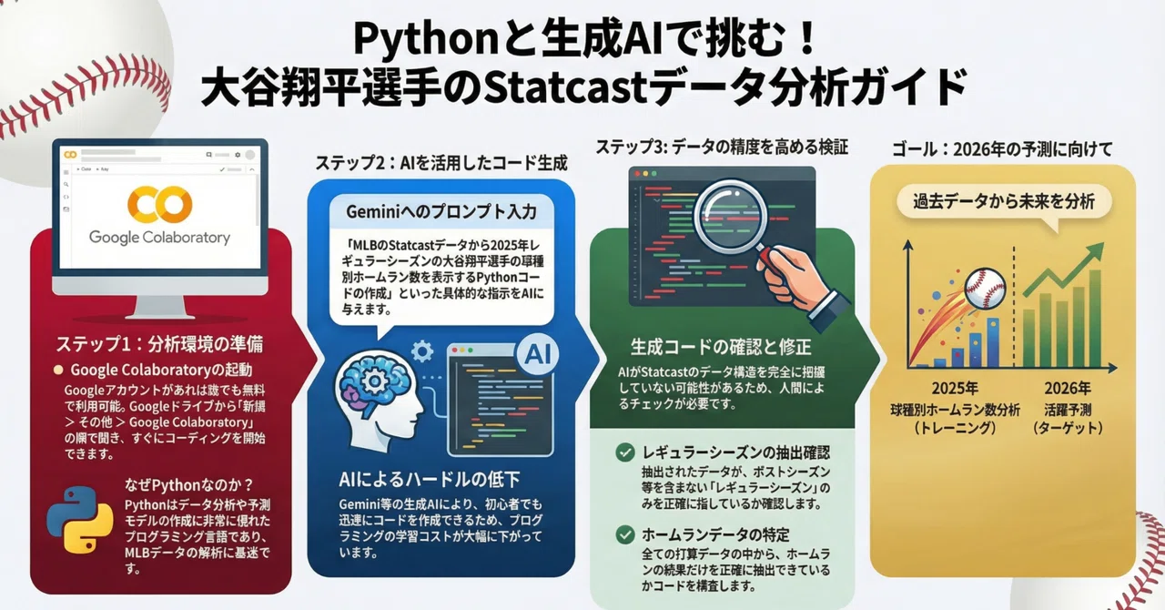 GeminiとPythonで楽しむMLBデータ分析:大谷選手の2025年球種別ホームラン数を取得するPhytonコード|データサイエンスにゃんこ