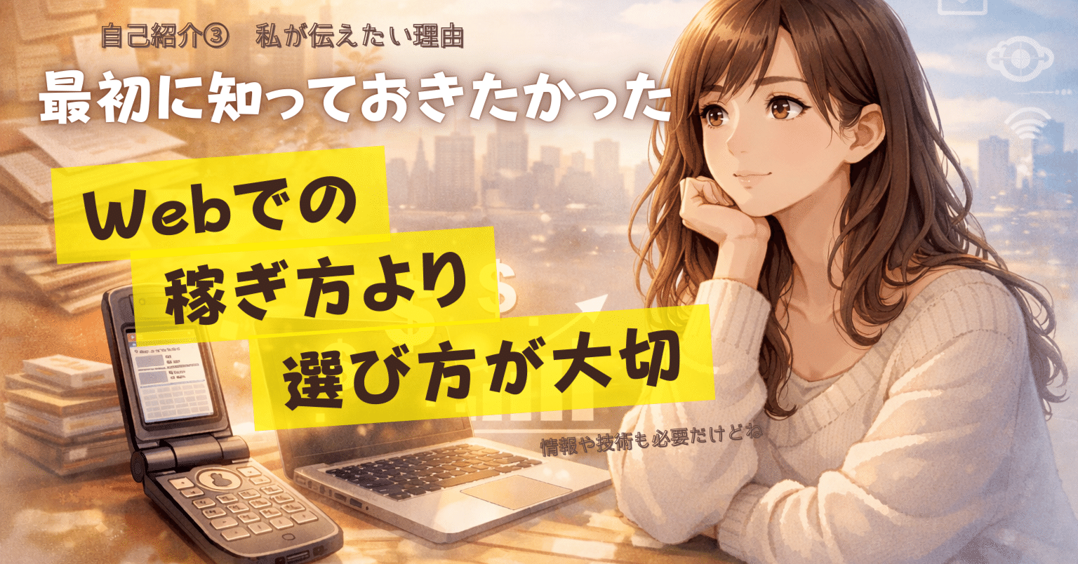 mi★ 即購入OK！自己紹介ご覧くださいページ 自己紹介③】Webビジネスをしたい初心者に伝えたい、稼ぎ方より選び方