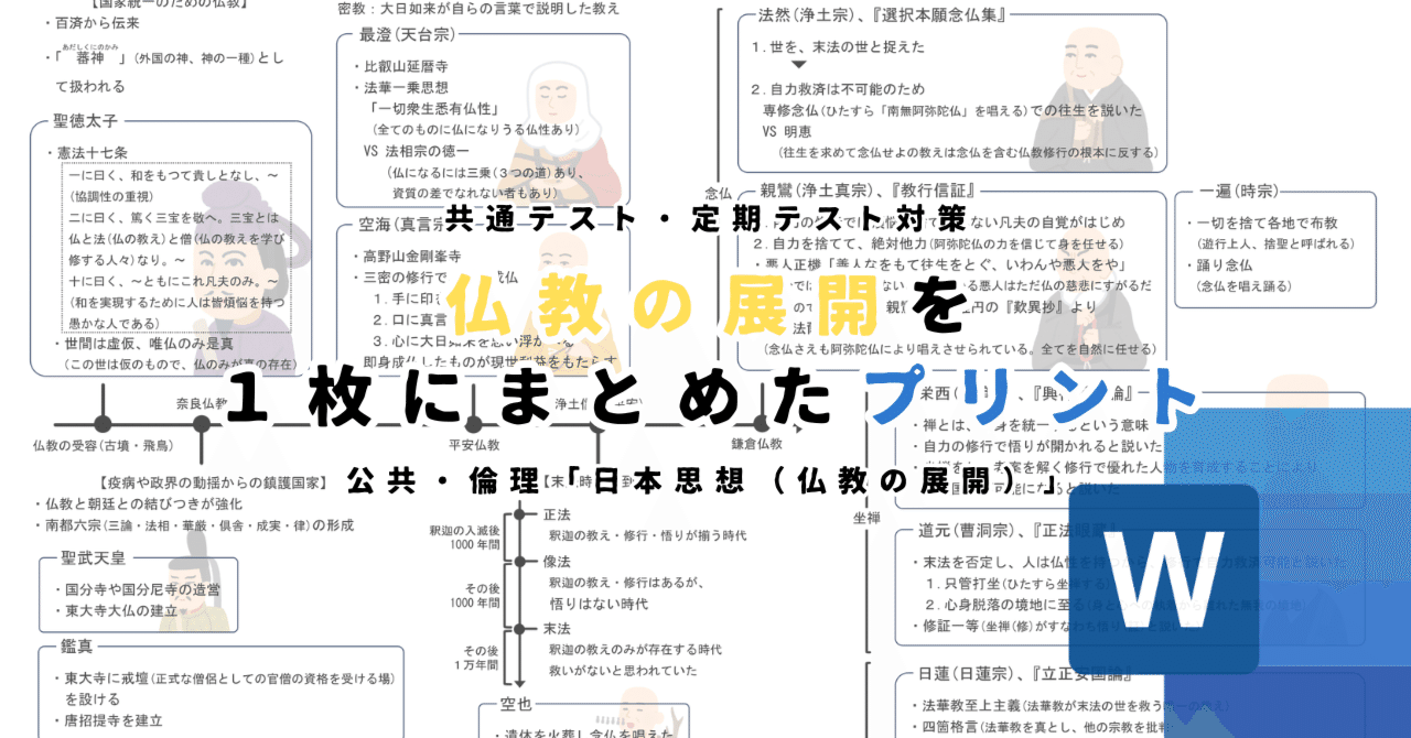 【共通テスト対策】仏教展開の流れを一枚にまとめてみた!【公共・倫理の日本思想(仏教)】|ゆとりんり