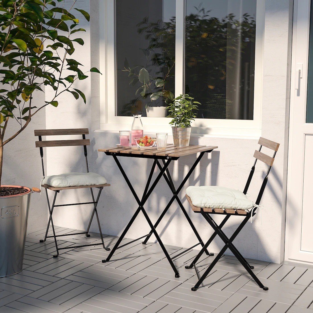 TÄRNÖ テルノー テーブル＆チェア3脚 屋外用, ブラック/ライトブラウンステイン リモートワークも怖くない！IKEA TÄRNÖ テルノーから始める快適