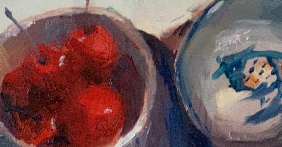 油絵 no.47 さくらんぼとカップと皿｜なお