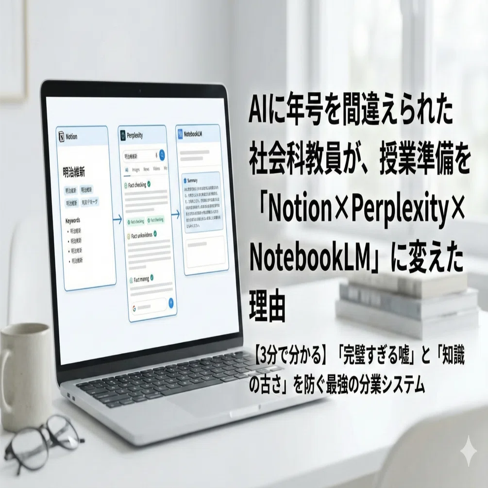 AIに年号を間違えられた社会科教員が、授業準備を「Notion×Perplexity