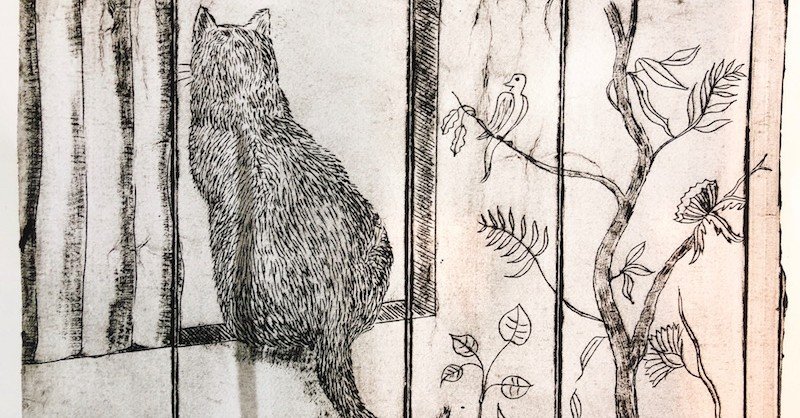 窓辺の猫｜月夜と猫