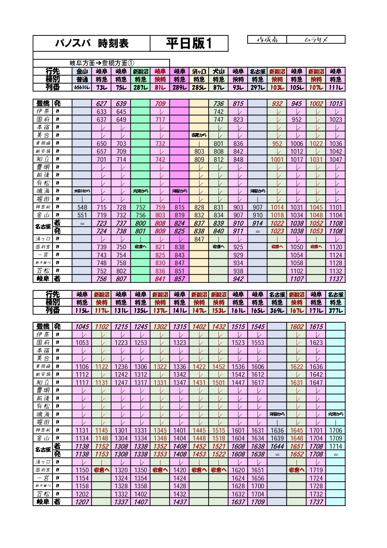時刻表タイムテーブル パノスパの運用時刻表｜さめブログ