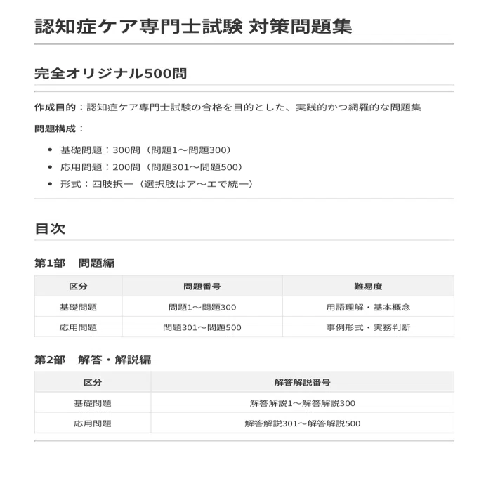 認知症ケア専門士】試験対策問題集 500問 解答解説付き 2026年版
